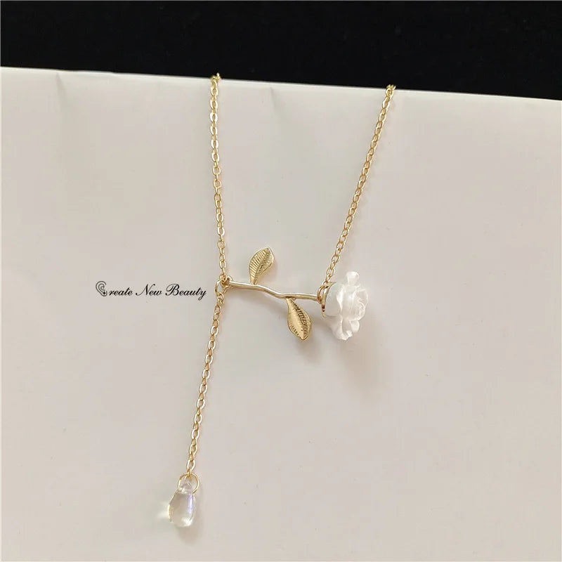 Elegant Rose Flower Necklace for Girl Lady Women Birthday Gift Necklaces Jewelry Linked Chain Women Charm Fashion Jewelry