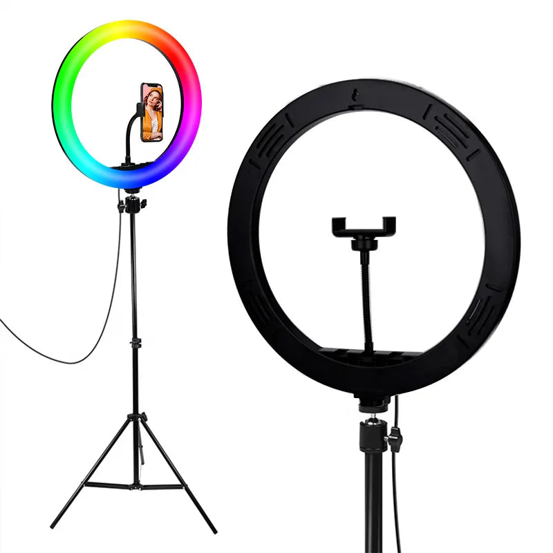 Selfie Ring Light 10&quot; RGB With Tripod Stand Fill LED RingLight Phone Photography Rim Light Live Video Shoot Makeup Circle Lamp