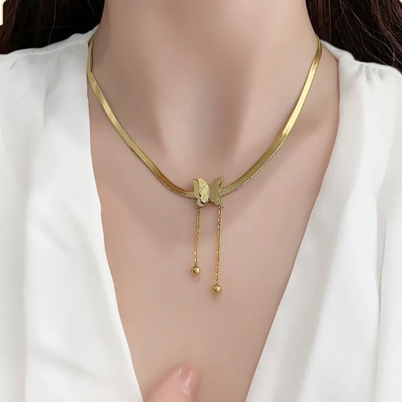 Stainless Steel Necklaces Gold Color Butterfly Pendant Choker for Women Charm Snake Chains Wedding 2024 Jewelry Party Gift