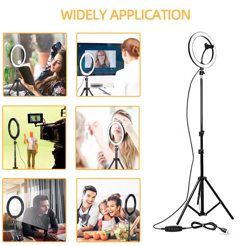 Selfie Ring Light 10&quot; RGB With Tripod Stand Fill LED RingLight Phone Photography Rim Light Live Video Shoot Makeup Circle Lamp