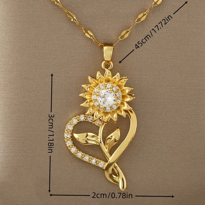 360° rotatable decompression love sunflower sunflower zircon pendant necklace for ladies birthday gift Christmas gift