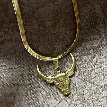 Fashion Bull Head Pendant Animal Cowboy Necklace Women Men Stainless Steel Silver Color Mexican Cow Necklaces Punk Jewelry