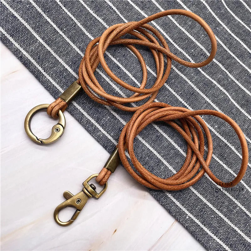 1PCS Genuine Leather Lanyard Neck Strap For Mobile Phone Bag Keys ID Credit Work Card Holder Keychain Neckline DIY Necklace