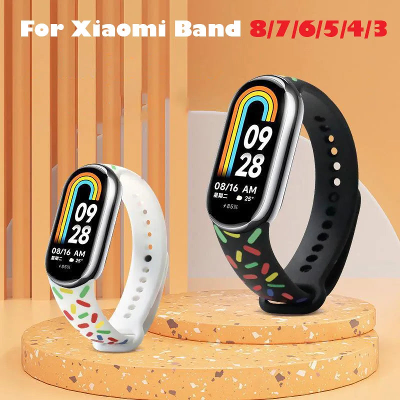 Printing Watch Strap for Xiaomi Mi Band 8 7 6 5 4 3 Wristband Silicone Bracelet Wrist Straps MiBand 3 4 Smartwatch Accessories