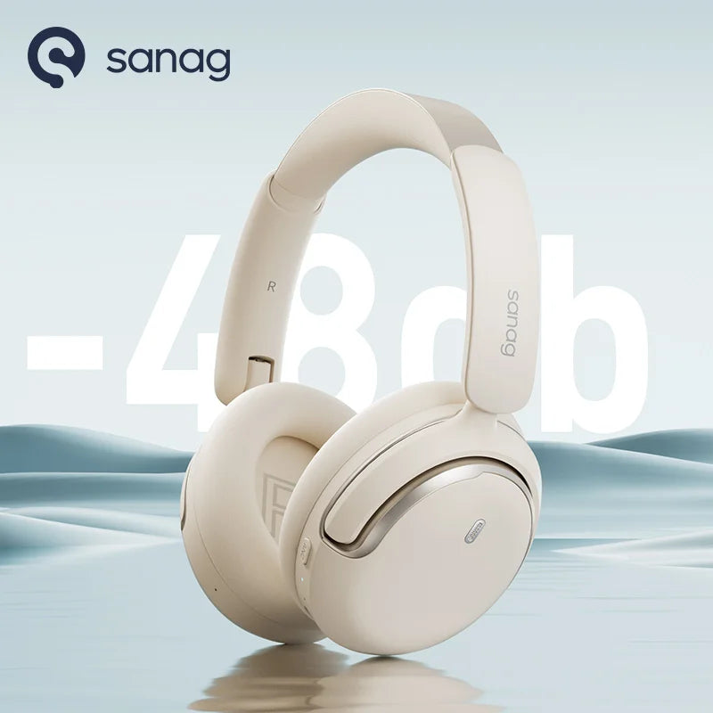 سماعات رأس Sanag D50 -48dB ANC Hybrid Active Noise Cancelling مع تشغيل لمدة 130 ساعة وسماعات رأس لاسلكية للألعاب تعمل بتقنية البلوتوث