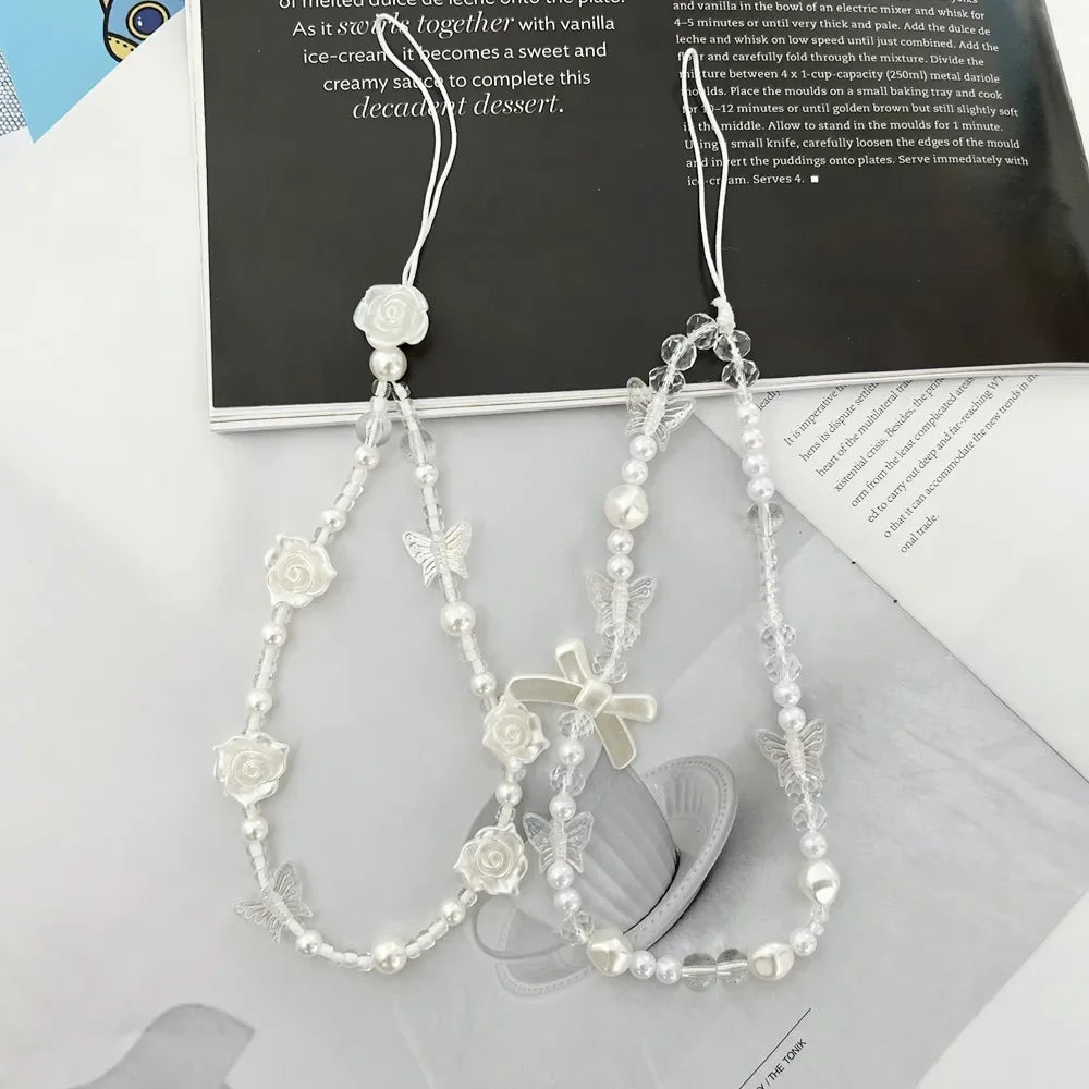 1 Pc Fashion Phone Straps White Color Series Heart Butterfly Bowknote Style Phone Lanyard Lovely Pendant Phone Accessories