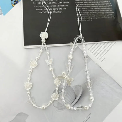 1 Pc Fashion Phone Straps White Color Series Heart Butterfly Bowknote Style Phone Lanyard Lovely Pendant Phone Accessories