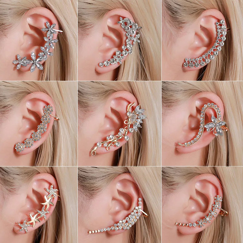 New Fashion Creative Crystal Rhinestone  Stud Earrings For Women Wrap Ear Cuff Clip Earrings Girl Trendy  Jewelry