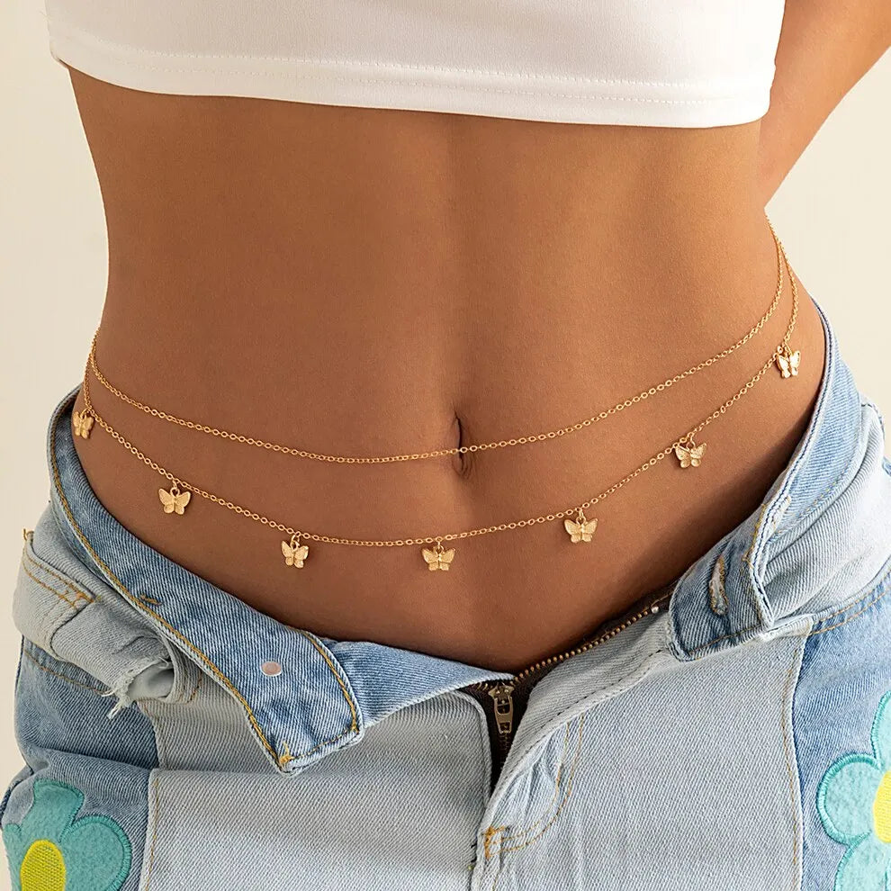 Classic Retro Cute Butterfly Waist Belly Chain for Women Summer Beach Sexy Simple Body Chain Vacation Jewelry Accessories Gift