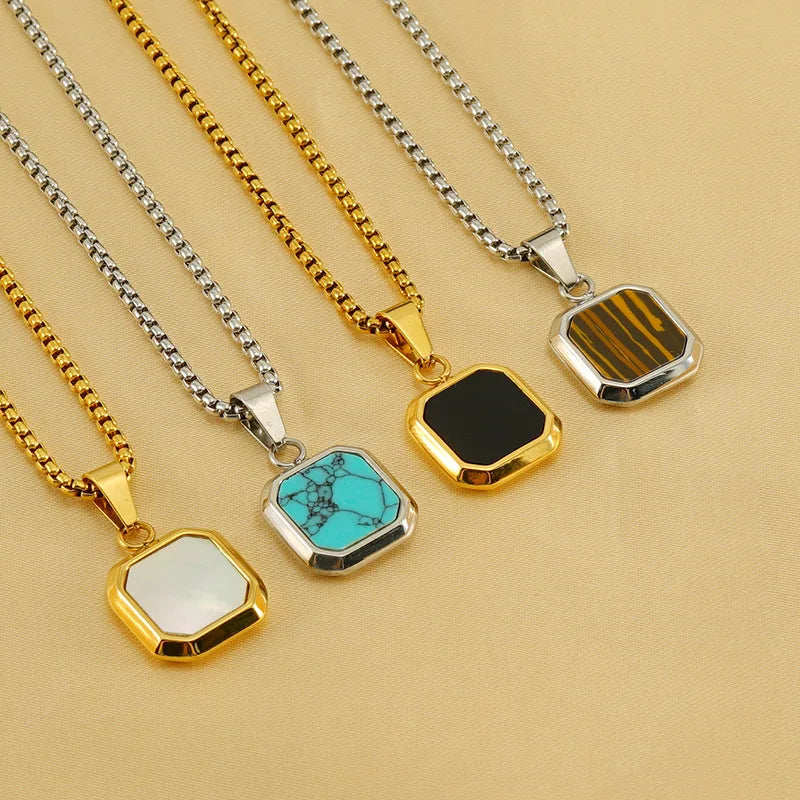 Fashion  Stainless Steel  Hip Hop Chain Turquoise  Square Necklace for Women Men Bulk Sale