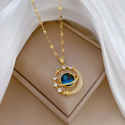 Exquisite Starry Sky Planet Moon Star Pendant Necklace for Women Girls Luxury Wedding Party Jewelry Gifts Clavicle Chain Choker