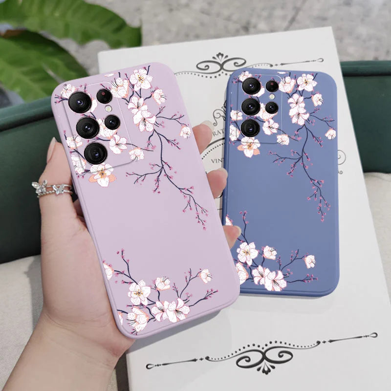 جراب هاتف Plum Blossom لهاتف Samsung Galaxy S24 S23 S22 S21 S20 Ultra Plus FE S10 S9 S10E Note 20 ultra 10 9 Plus 