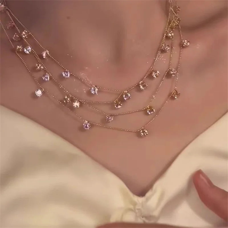 Luxury Multi-layered Zircon  Layer Necklace For Women Gentle Temperament Clavicle Chain Simple Jewelry