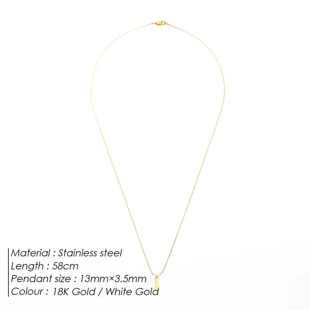 ELANDIS Simple Square Pendant Necklace Stainless Steel Gold-Plated Men&