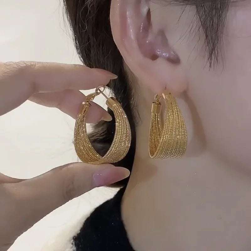 Gold Color Exaggerated Metal Geometric Big Earrings Simple Personality  2024 Fashion Women&